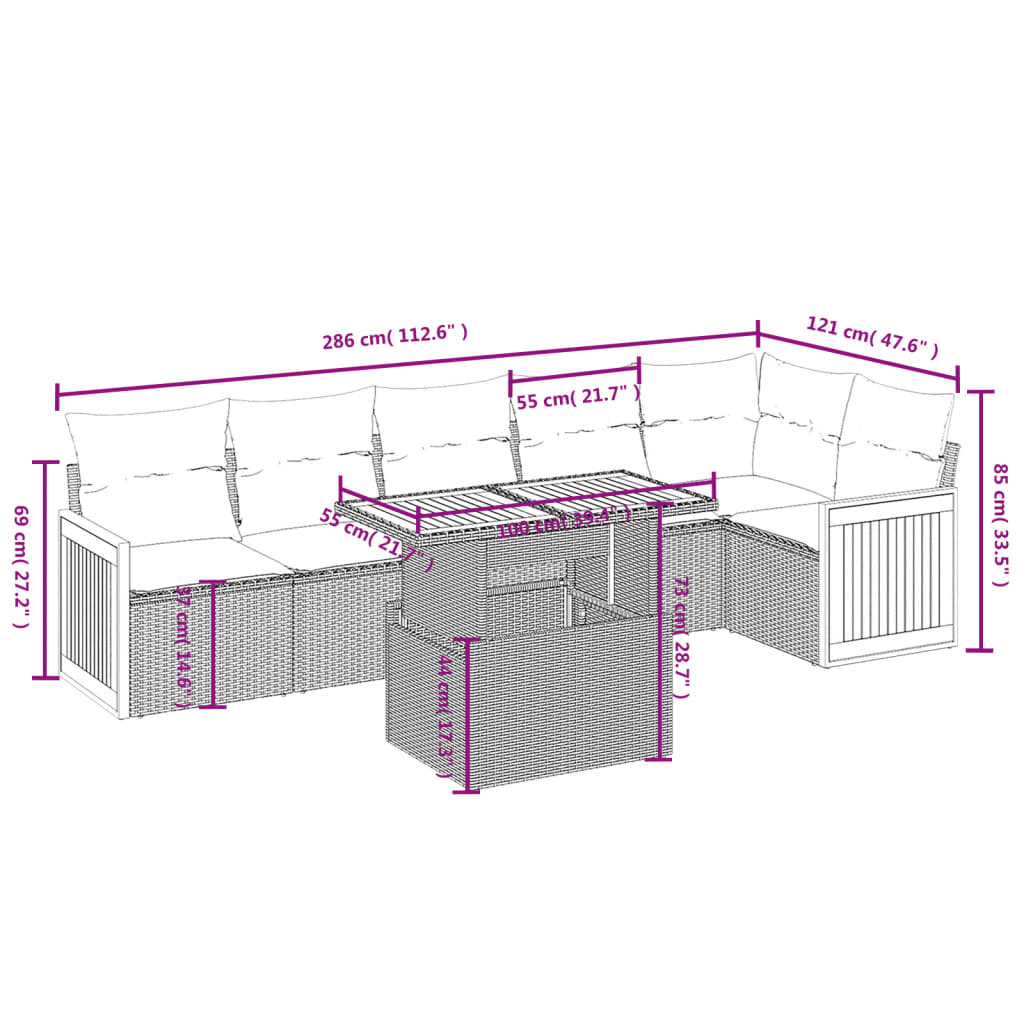 7-delige Loungeset met kussens poly rattan zwart is nu te koop bij PeponiXL, paradijselijk wonen!