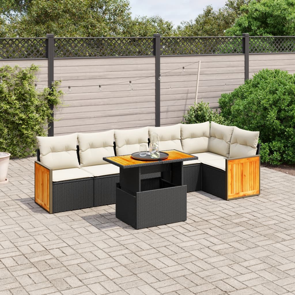 7-delige Loungeset met kussens poly rattan zwart is nu te koop bij PeponiXL, paradijselijk wonen!