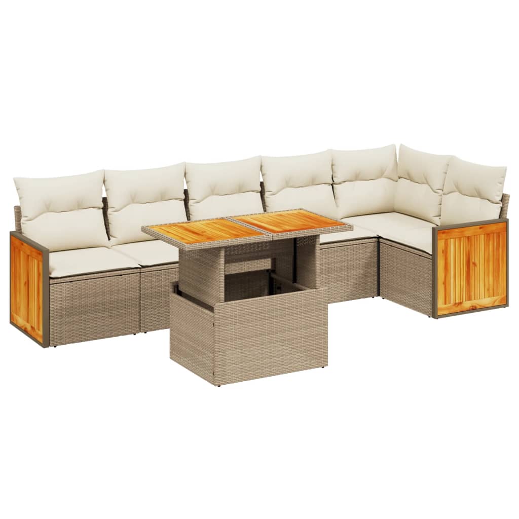 7-delige Loungeset met kussens poly rattan beige is nu te koop bij PeponiXL, paradijselijk wonen!