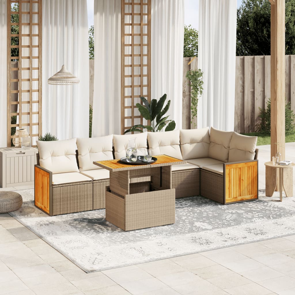 7-delige Loungeset met kussens poly rattan beige is nu te koop bij PeponiXL, paradijselijk wonen!