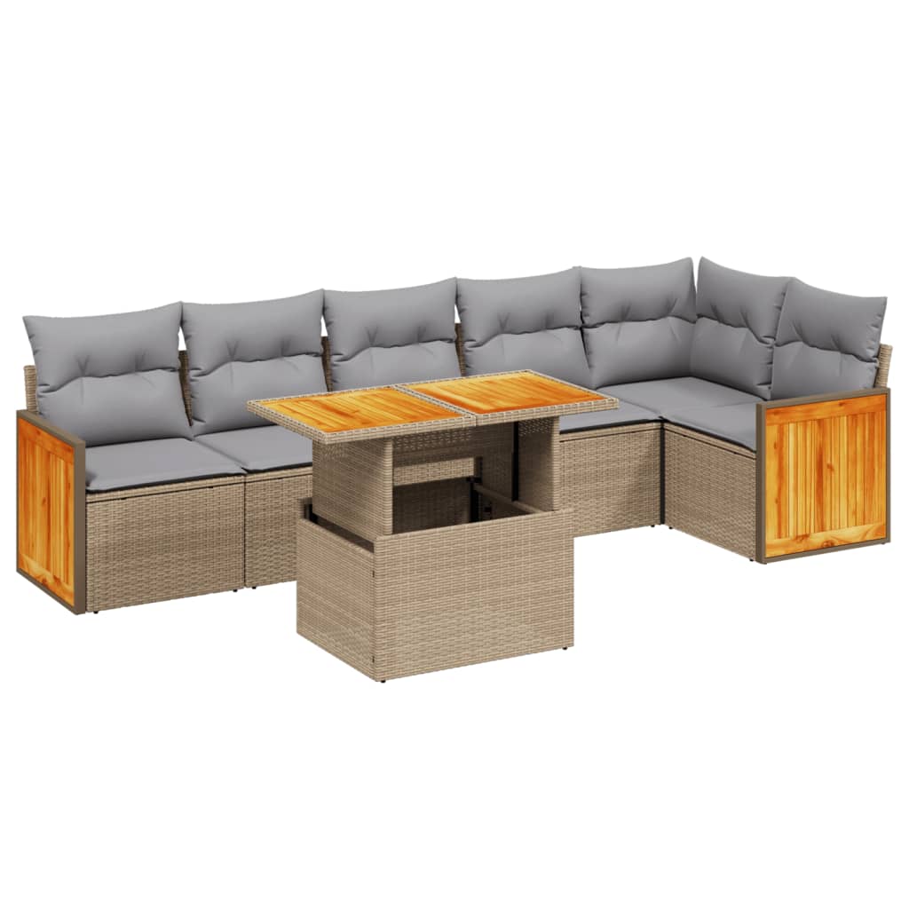 7-delige Loungeset met kussens poly rattan beige is nu te koop bij PeponiXL, paradijselijk wonen!
