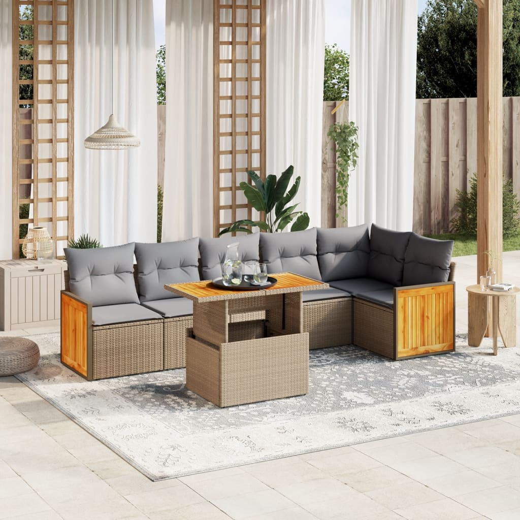 7-delige Loungeset met kussens poly rattan beige is nu te koop bij PeponiXL, paradijselijk wonen!