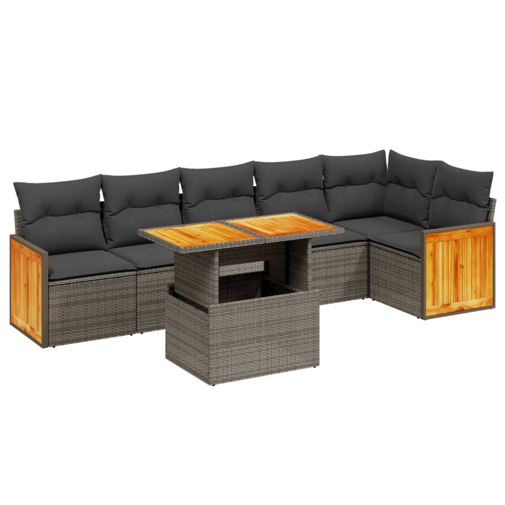 7-delige Loungeset met kussens poly rattan grijs is nu te koop bij PeponiXL, paradijselijk wonen!