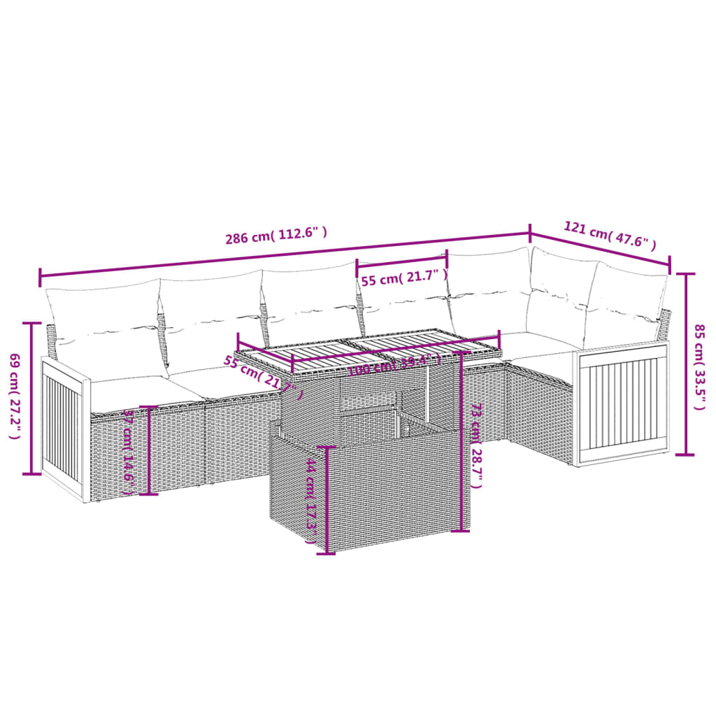 7-delige Loungeset met kussens poly rattan grijs is nu te koop bij PeponiXL, paradijselijk wonen!