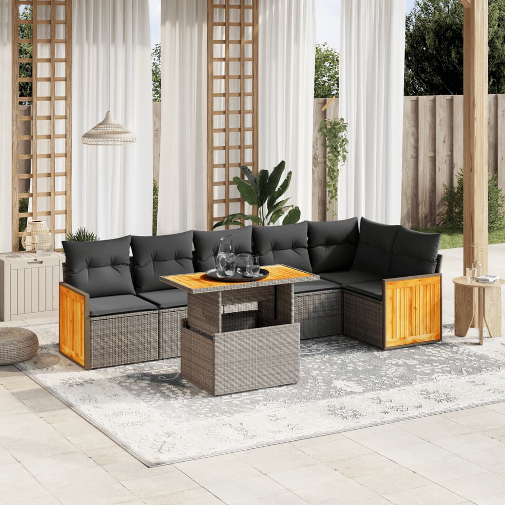 7-delige Loungeset met kussens poly rattan grijs is nu te koop bij PeponiXL, paradijselijk wonen!