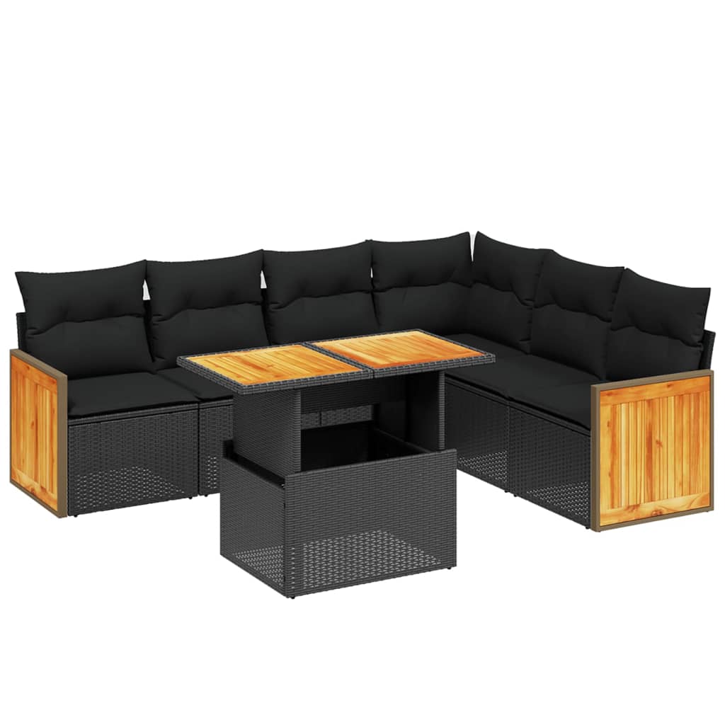7-delige Loungeset met kussens poly rattan zwart is nu te koop bij PeponiXL, paradijselijk wonen!