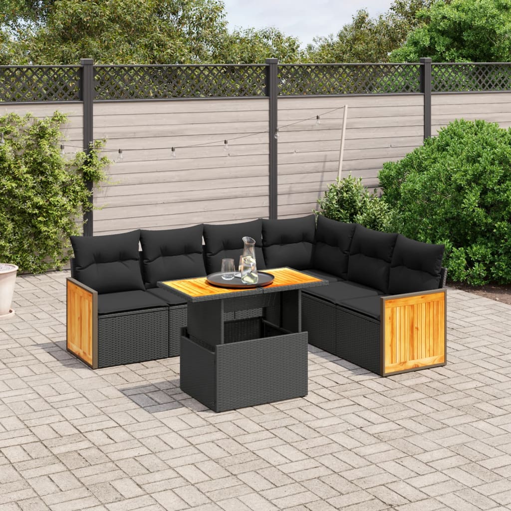 7-delige Loungeset met kussens poly rattan zwart is nu te koop bij PeponiXL, paradijselijk wonen!