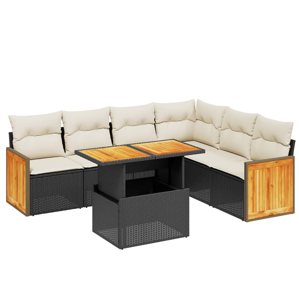 7-delige Loungeset met kussens poly rattan zwart is nu te koop bij PeponiXL, paradijselijk wonen!