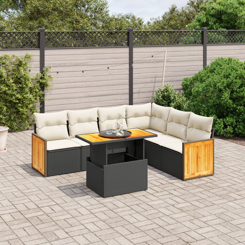7-delige Loungeset met kussens poly rattan zwart is nu te koop bij PeponiXL, paradijselijk wonen!