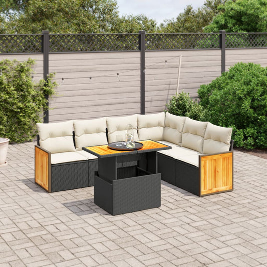 7-delige Loungeset met kussens poly rattan zwart is nu te koop bij PeponiXL, paradijselijk wonen!