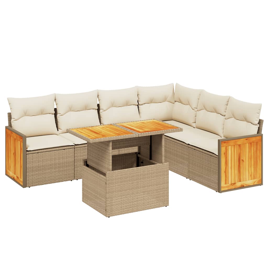 7-delige Loungeset met kussens poly rattan beige is nu te koop bij PeponiXL, paradijselijk wonen!