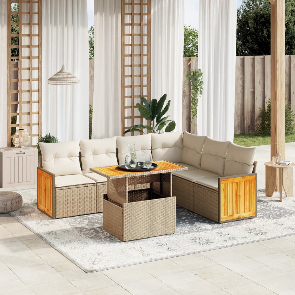 7-delige Loungeset met kussens poly rattan beige is nu te koop bij PeponiXL, paradijselijk wonen!