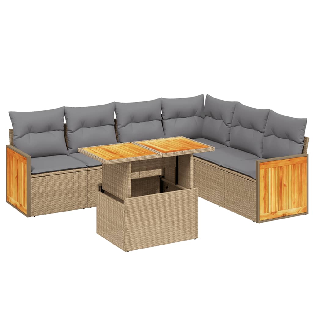 7-delige Loungeset met kussens poly rattan beige is nu te koop bij PeponiXL, paradijselijk wonen!