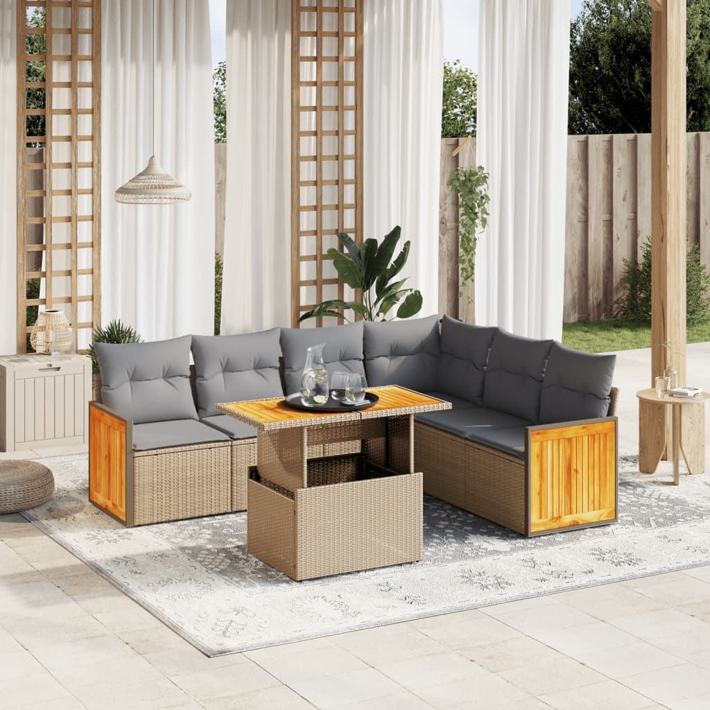 7-delige Loungeset met kussens poly rattan beige is nu te koop bij PeponiXL, paradijselijk wonen!