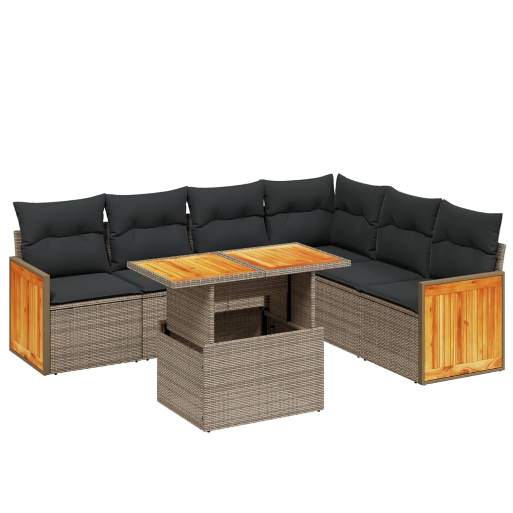 7-delige Loungeset met kussens poly rattan grijs is nu te koop bij PeponiXL, paradijselijk wonen!