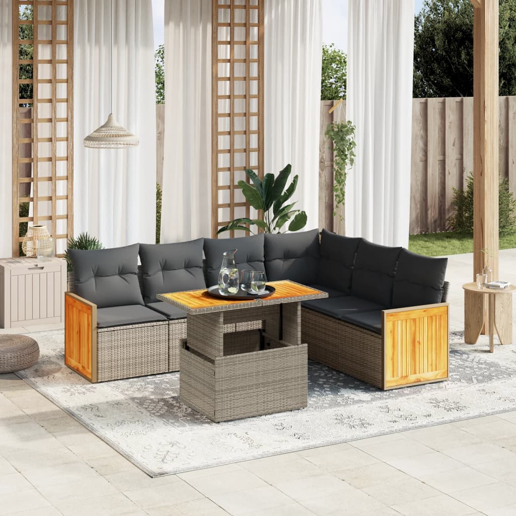 7-delige Loungeset met kussens poly rattan grijs is nu te koop bij PeponiXL, paradijselijk wonen!