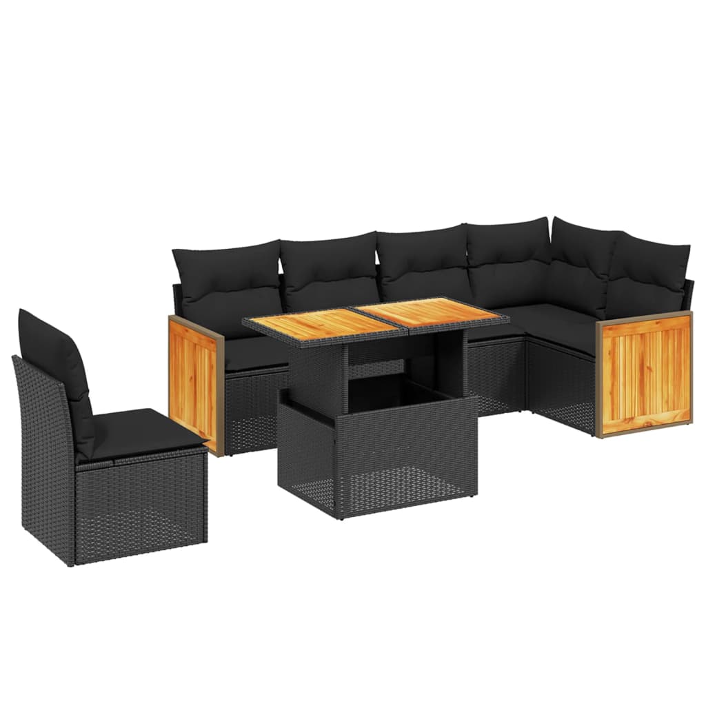 7-delige Loungeset met kussens poly rattan zwart is nu te koop bij PeponiXL, paradijselijk wonen!