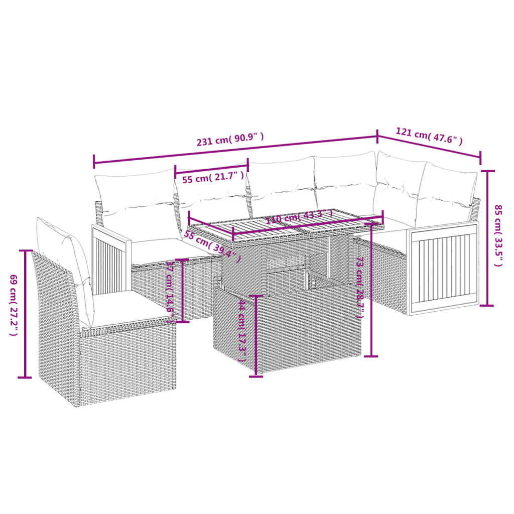 7-delige Loungeset met kussens poly rattan zwart is nu te koop bij PeponiXL, paradijselijk wonen!