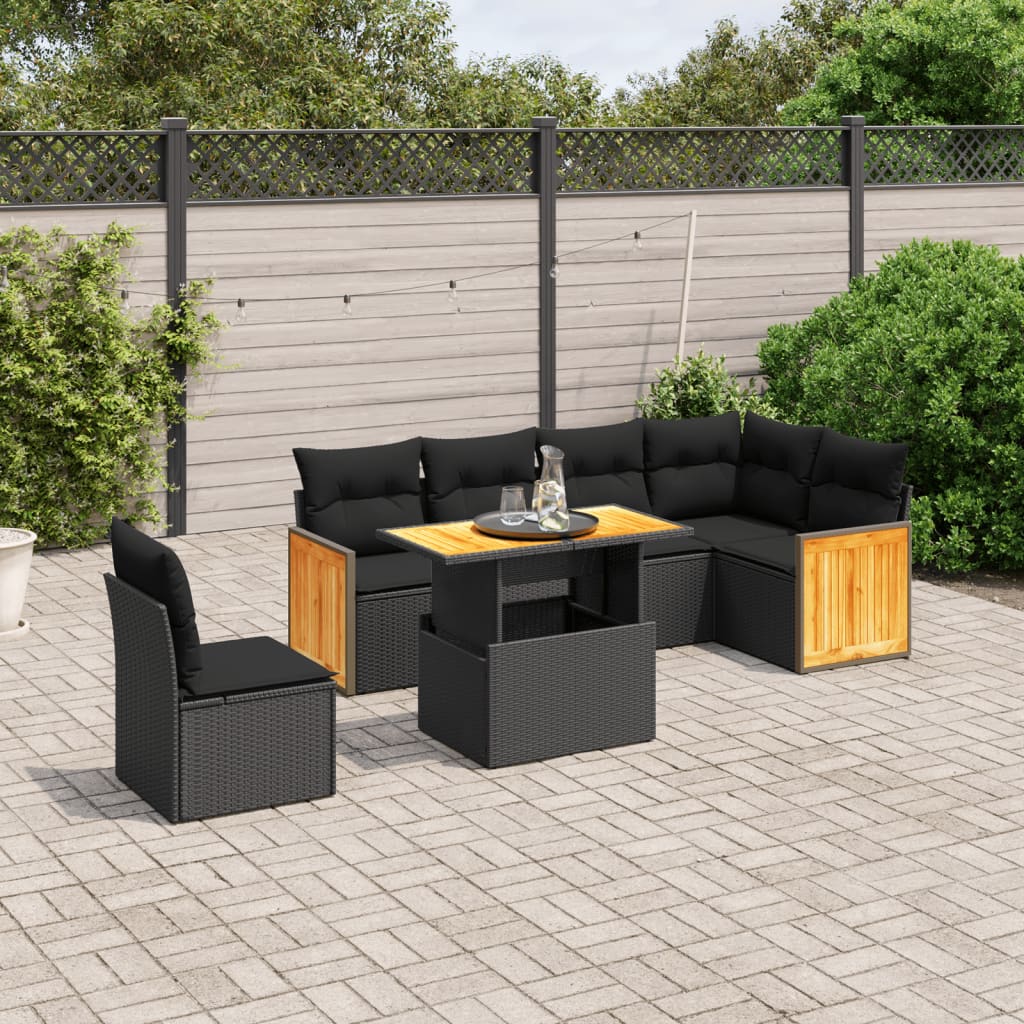 7-delige Loungeset met kussens poly rattan zwart is nu te koop bij PeponiXL, paradijselijk wonen!