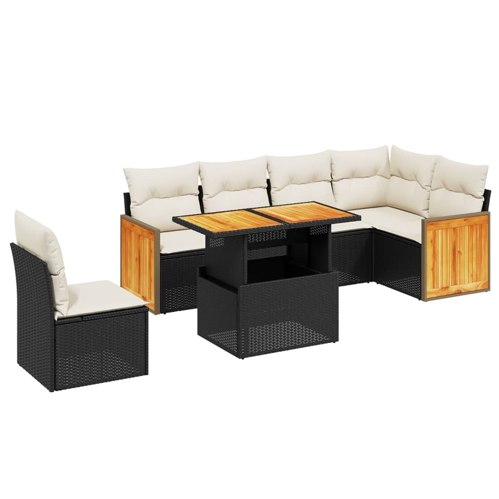 7-delige Loungeset met kussens poly rattan zwart is nu te koop bij PeponiXL, paradijselijk wonen!