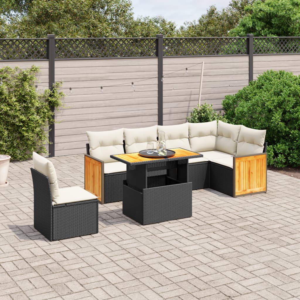 7-delige Loungeset met kussens poly rattan zwart is nu te koop bij PeponiXL, paradijselijk wonen!