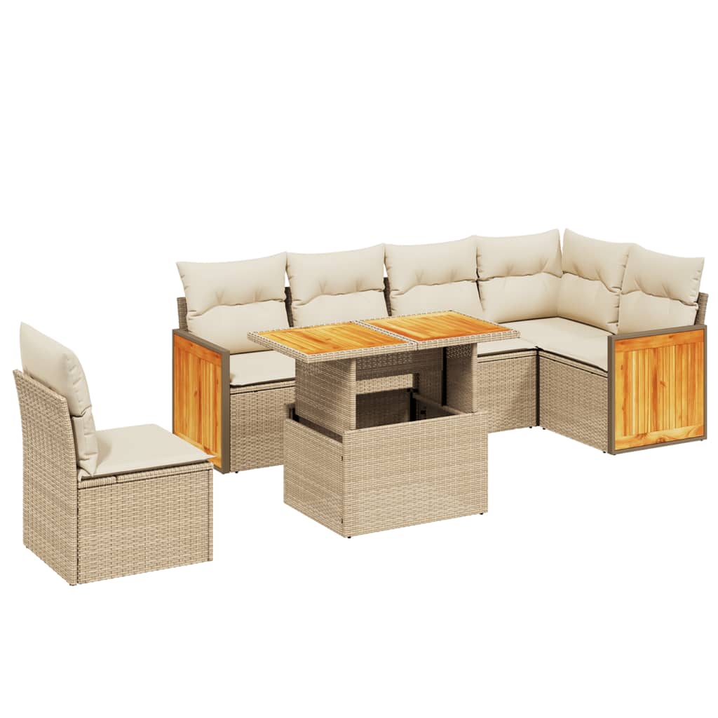 7-delige Loungeset met kussens poly rattan beige is nu te koop bij PeponiXL, paradijselijk wonen!