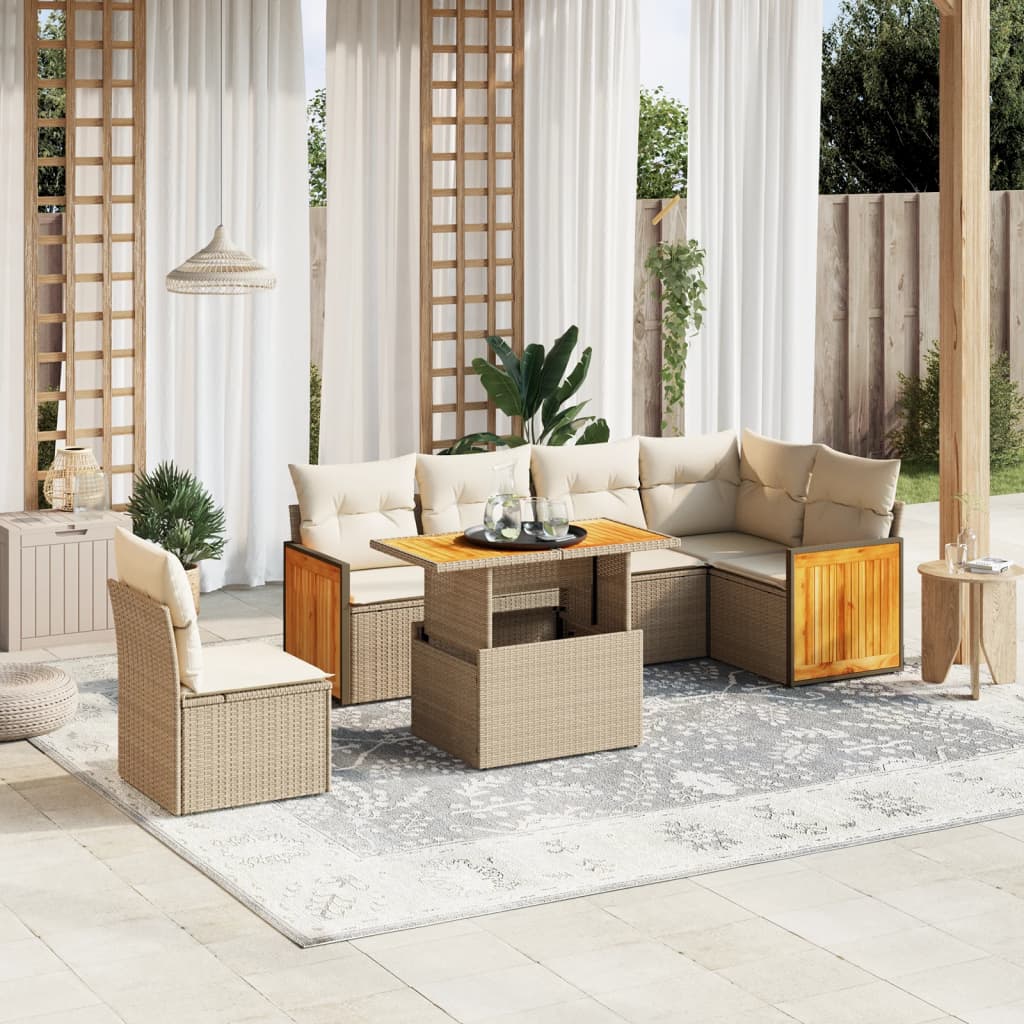 7-delige Loungeset met kussens poly rattan beige is nu te koop bij PeponiXL, paradijselijk wonen!