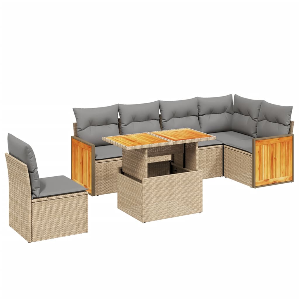 7-delige Loungeset met kussens poly rattan beige is nu te koop bij PeponiXL, paradijselijk wonen!