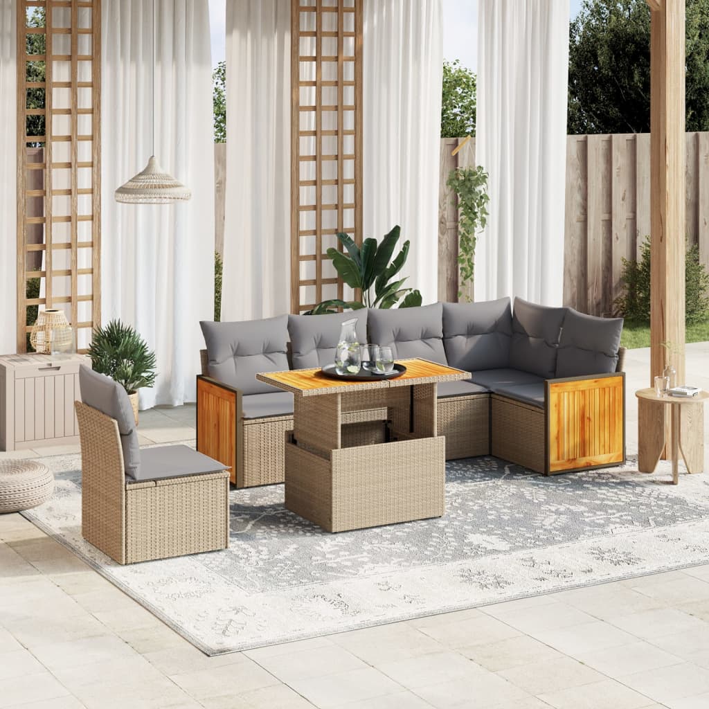 7-delige Loungeset met kussens poly rattan beige is nu te koop bij PeponiXL, paradijselijk wonen!