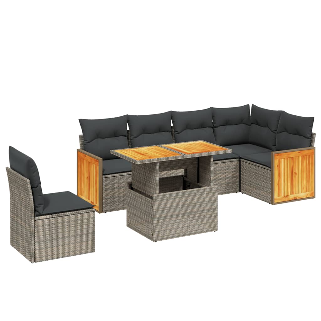 7-delige Loungeset met kussens poly rattan grijs is nu te koop bij PeponiXL, paradijselijk wonen!