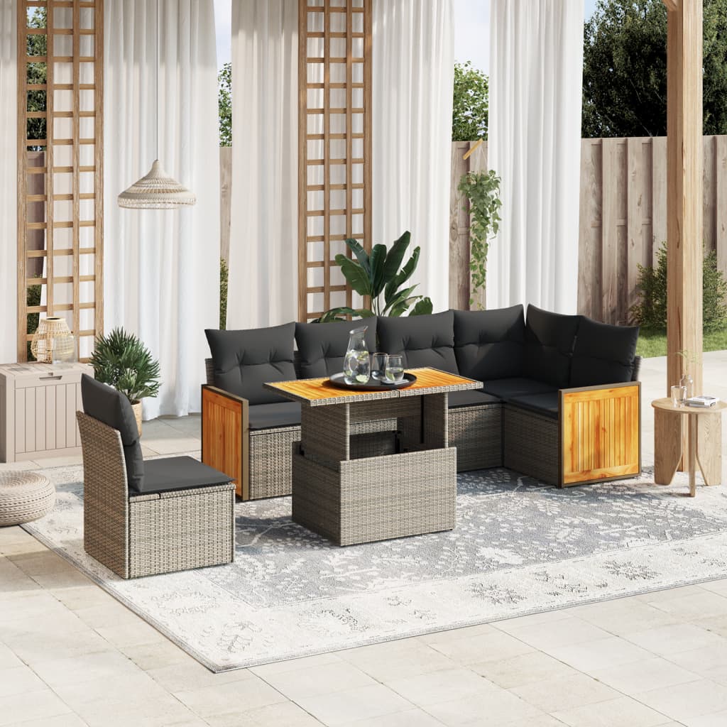 7-delige Loungeset met kussens poly rattan grijs is nu te koop bij PeponiXL, paradijselijk wonen!