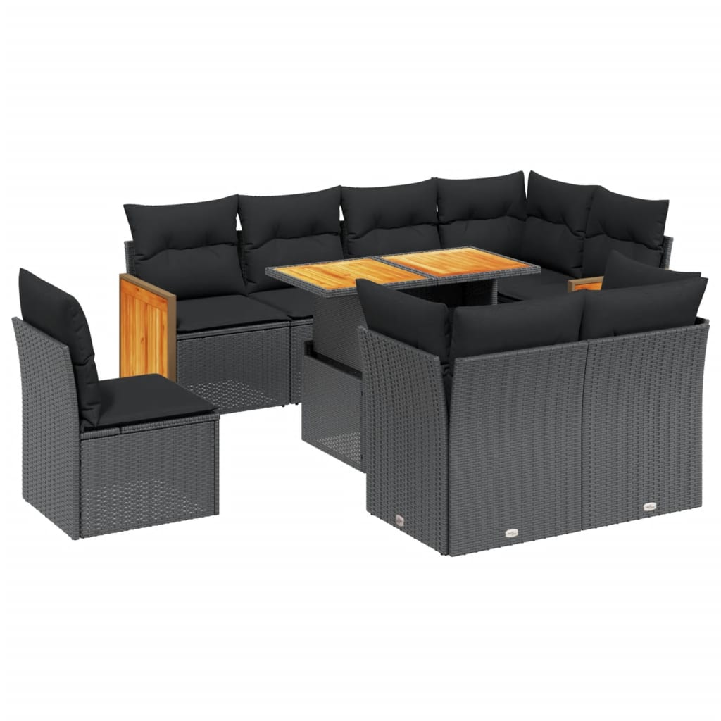 9-delige Loungeset met kussens poly rattan zwart is nu te koop bij PeponiXL, paradijselijk wonen!