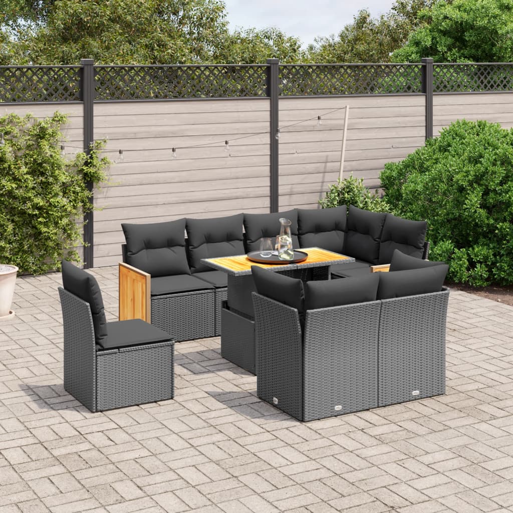 9-delige Loungeset met kussens poly rattan zwart is nu te koop bij PeponiXL, paradijselijk wonen!