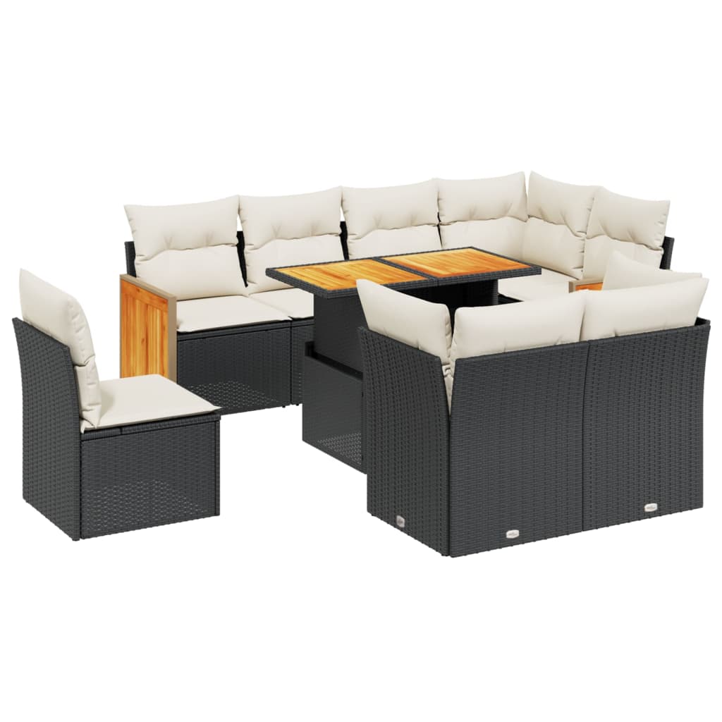 9-delige Loungeset met kussens poly rattan zwart is nu te koop bij PeponiXL, paradijselijk wonen!