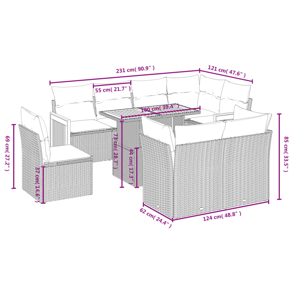 9-delige Loungeset met kussens poly rattan zwart is nu te koop bij PeponiXL, paradijselijk wonen!