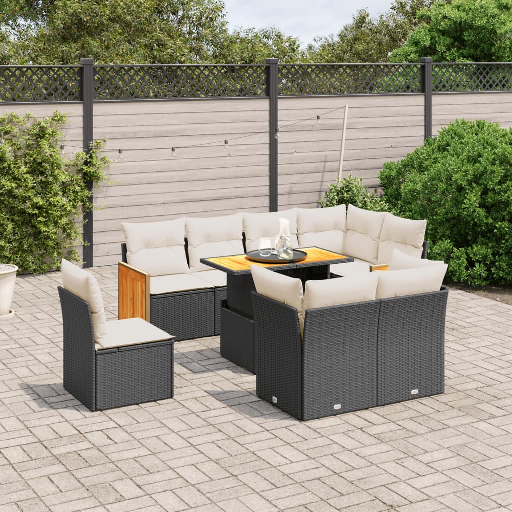 9-delige Loungeset met kussens poly rattan zwart is nu te koop bij PeponiXL, paradijselijk wonen!