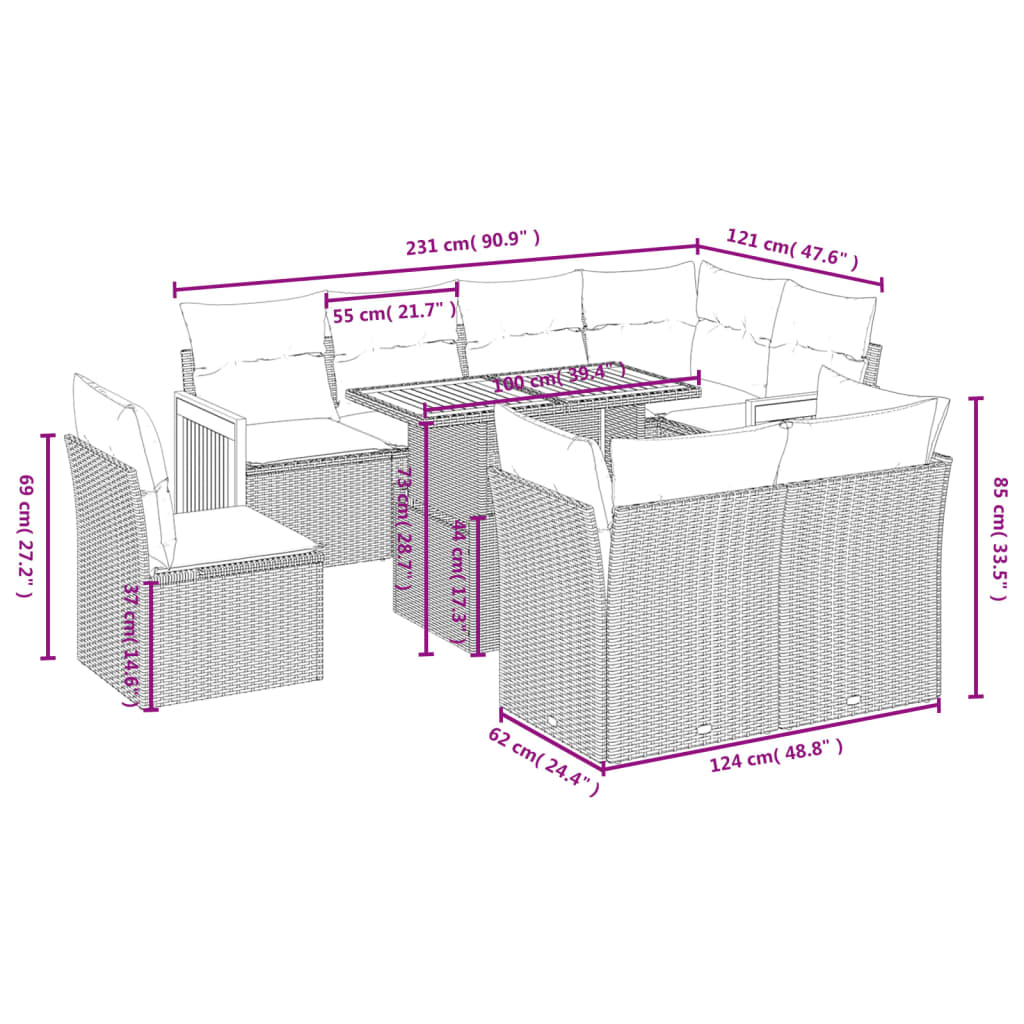 9-delige Loungeset met kussens poly rattan beige is nu te koop bij PeponiXL, paradijselijk wonen!