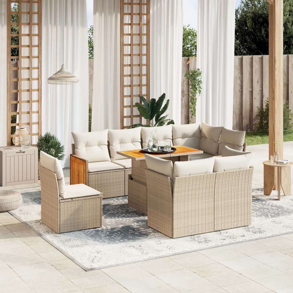 9-delige Loungeset met kussens poly rattan beige is nu te koop bij PeponiXL, paradijselijk wonen!
