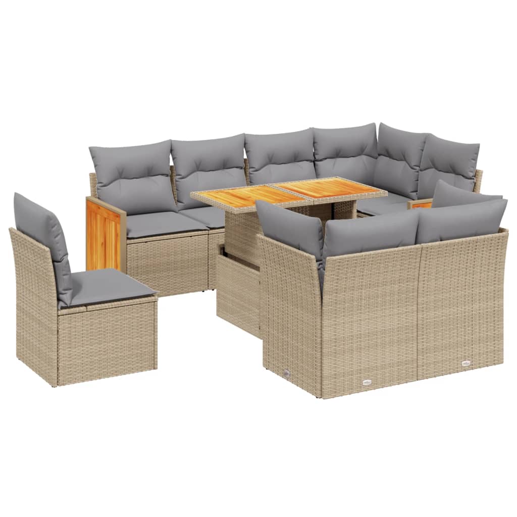 9-delige Loungeset met kussens poly rattan beige is nu te koop bij PeponiXL, paradijselijk wonen!