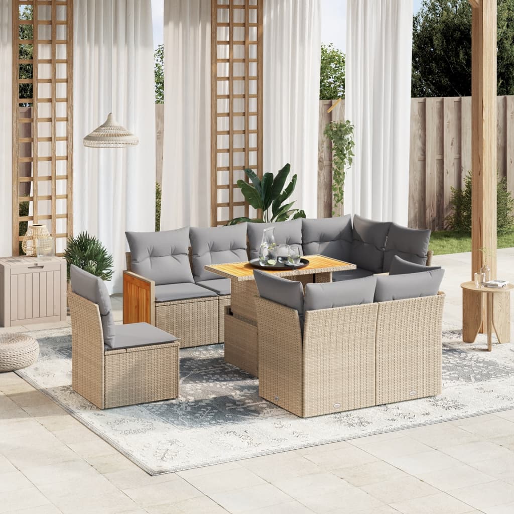 9-delige Loungeset met kussens poly rattan beige is nu te koop bij PeponiXL, paradijselijk wonen!