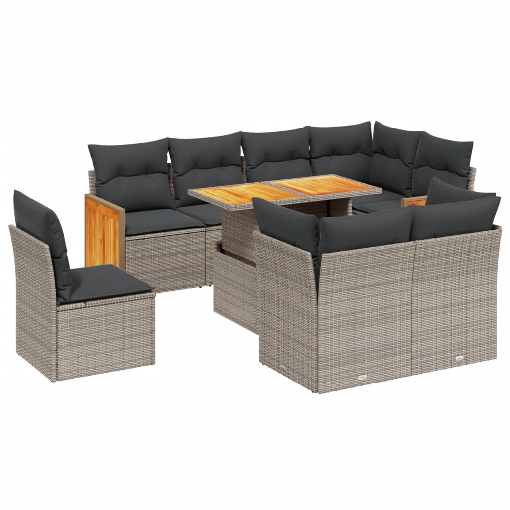 9-delige Loungeset met kussens poly rattan grijs is nu te koop bij PeponiXL, paradijselijk wonen!