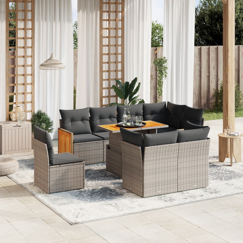 9-delige Loungeset met kussens poly rattan grijs is nu te koop bij PeponiXL, paradijselijk wonen!