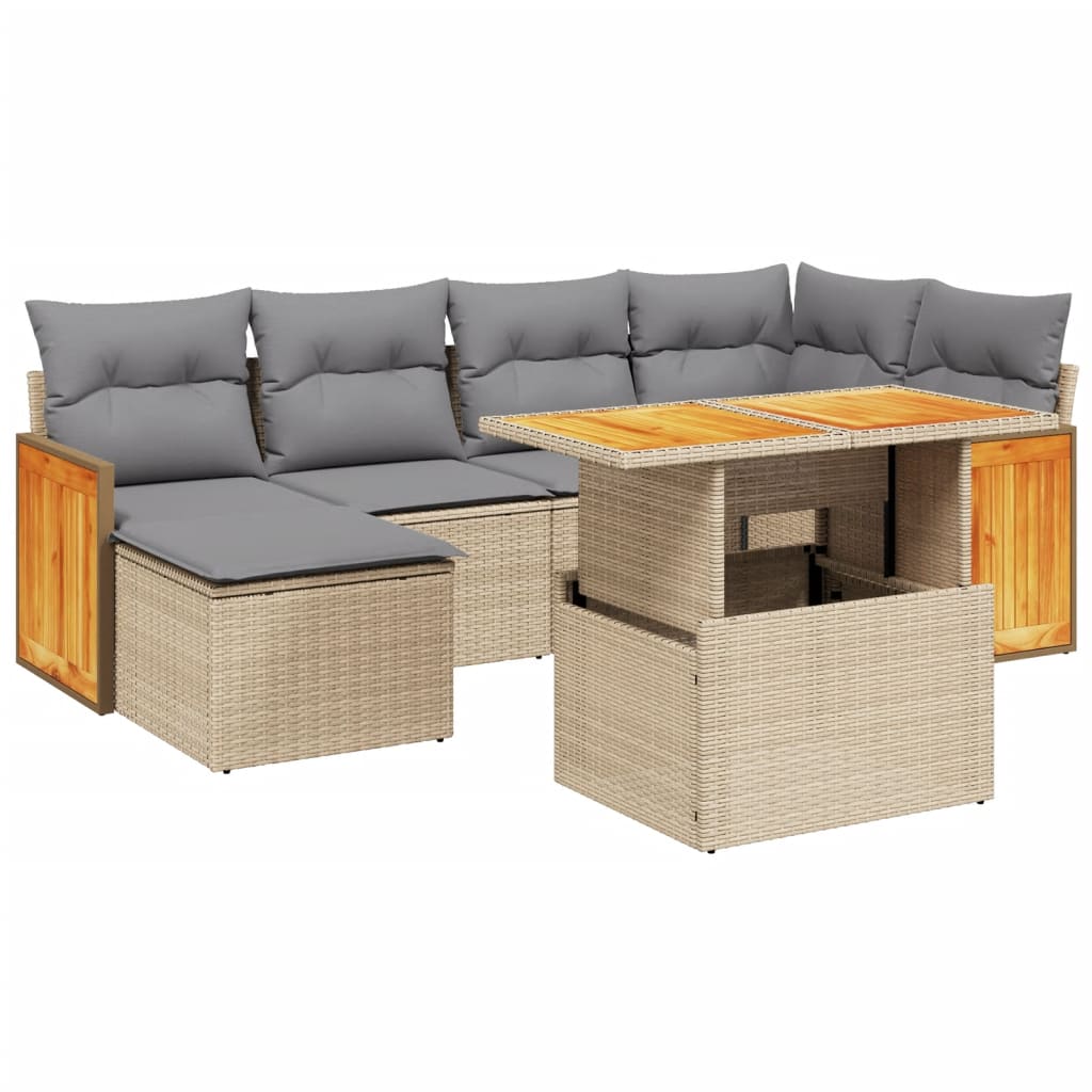 7-delige Loungeset met kussens poly rattan beige is nu te koop bij PeponiXL, paradijselijk wonen!