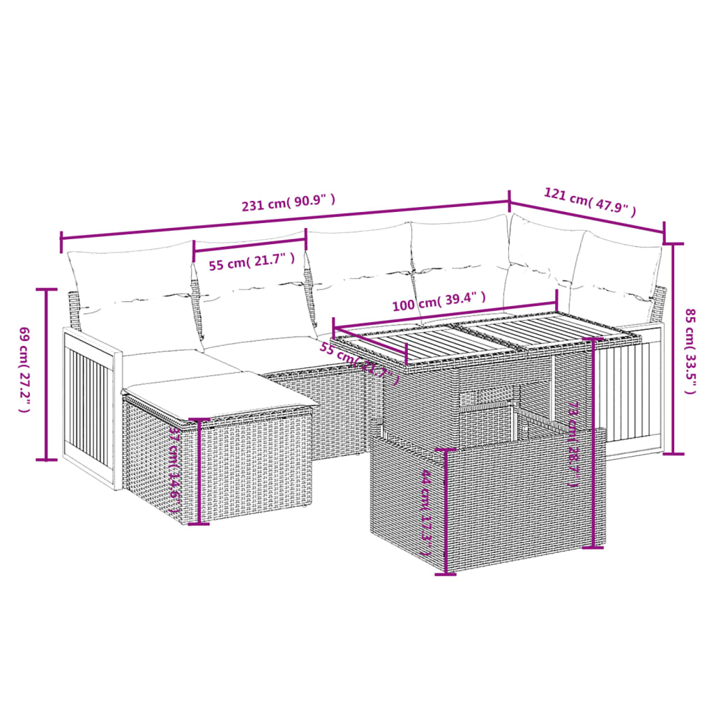 7-delige Loungeset met kussens poly rattan beige is nu te koop bij PeponiXL, paradijselijk wonen!