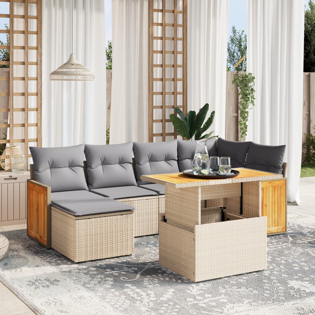 7-delige Loungeset met kussens poly rattan beige is nu te koop bij PeponiXL, paradijselijk wonen!