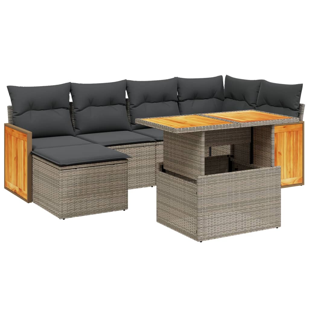 7-delige Loungeset met kussens poly rattan grijs is nu te koop bij PeponiXL, paradijselijk wonen!