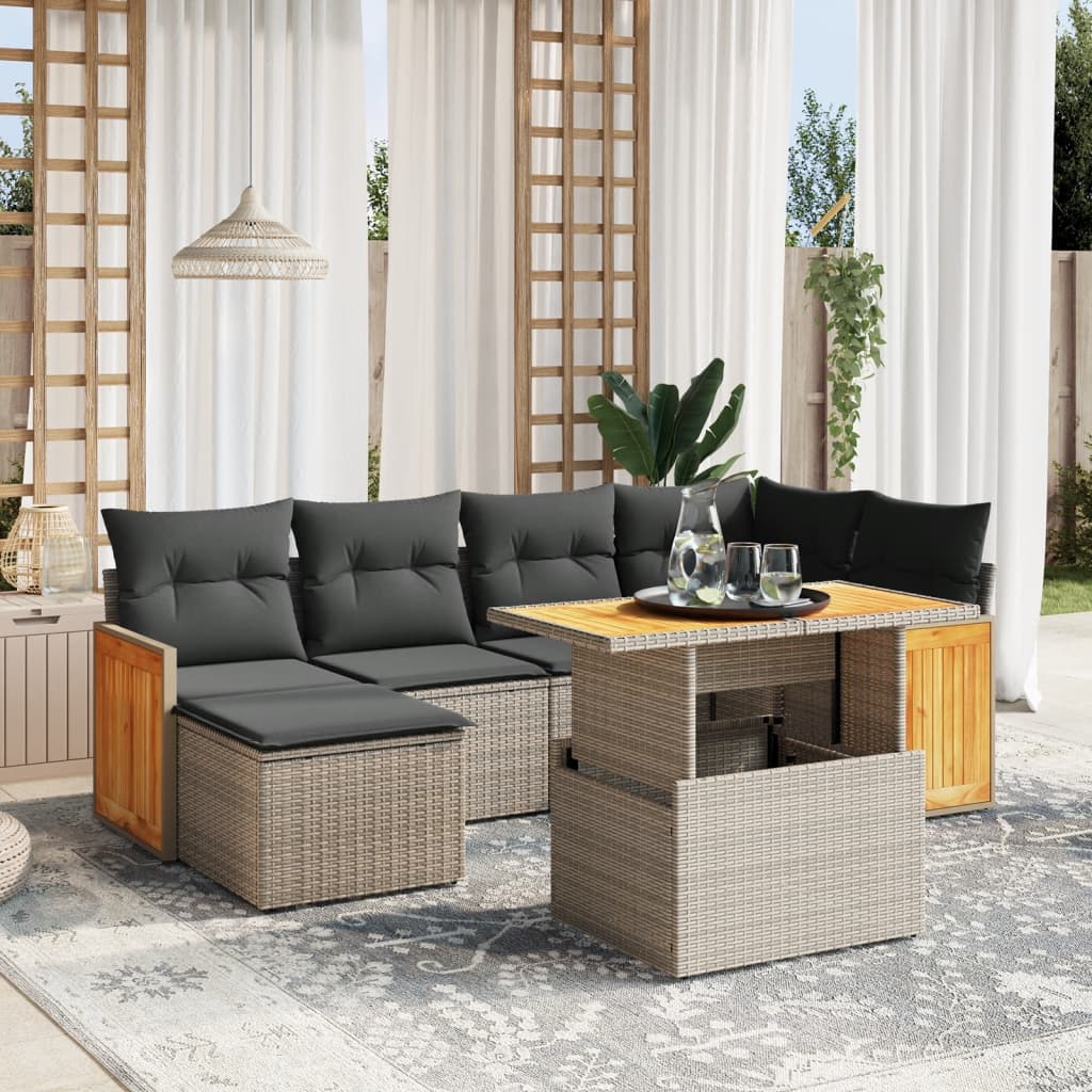 7-delige Loungeset met kussens poly rattan grijs is nu te koop bij PeponiXL, paradijselijk wonen!