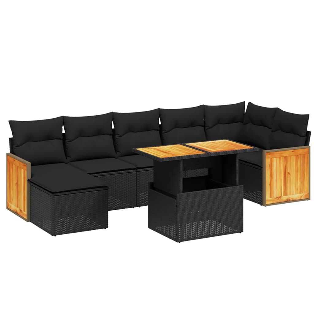 8-delige Loungeset met kussens poly rattan zwart is nu te koop bij PeponiXL, paradijselijk wonen!