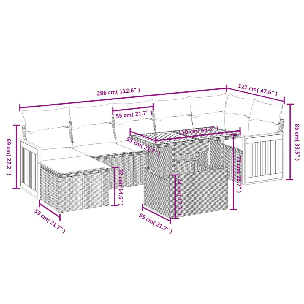 8-delige Loungeset met kussens poly rattan zwart is nu te koop bij PeponiXL, paradijselijk wonen!