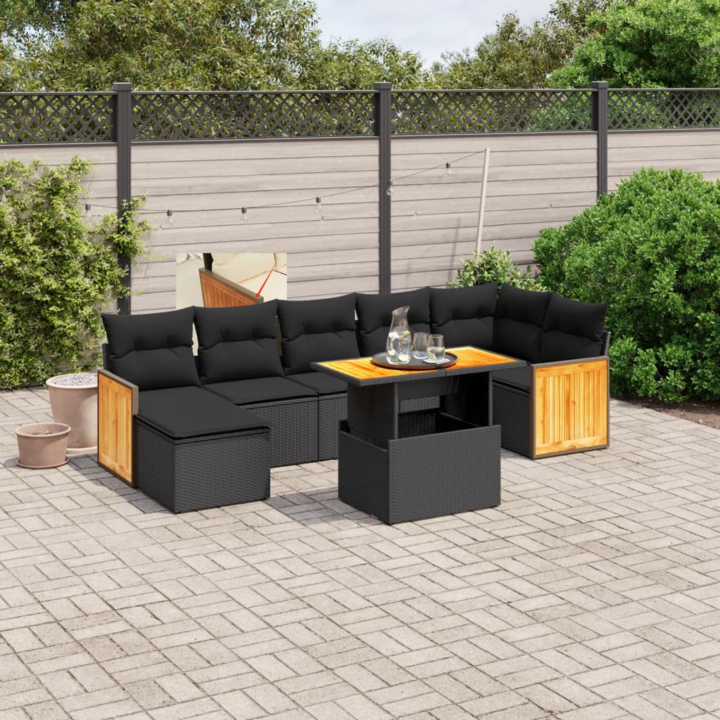8-delige Loungeset met kussens poly rattan zwart is nu te koop bij PeponiXL, paradijselijk wonen!